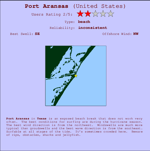 Port Aransas Locatiekaart en surfstrandinformatie