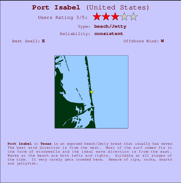 Port Isabel Locatiekaart en surfstrandinformatie