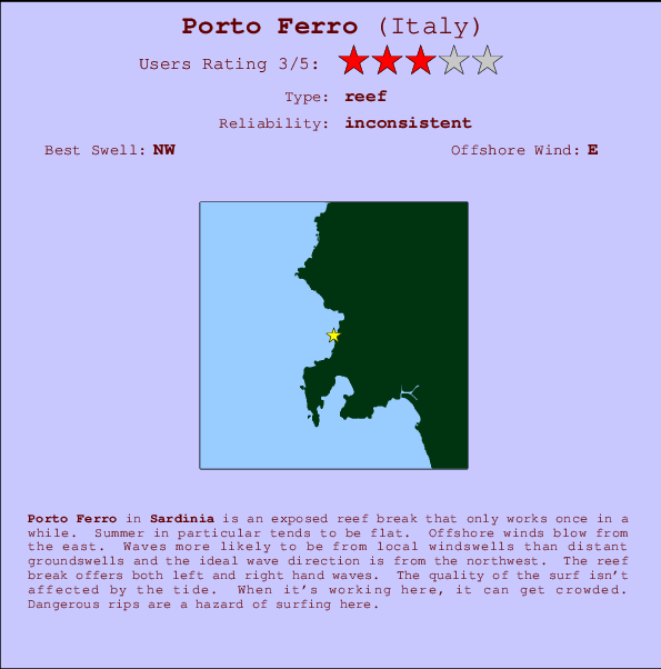 Porto Ferro Locatiekaart en surfstrandinformatie