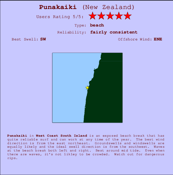 Punakaiki Locatiekaart en surfstrandinformatie