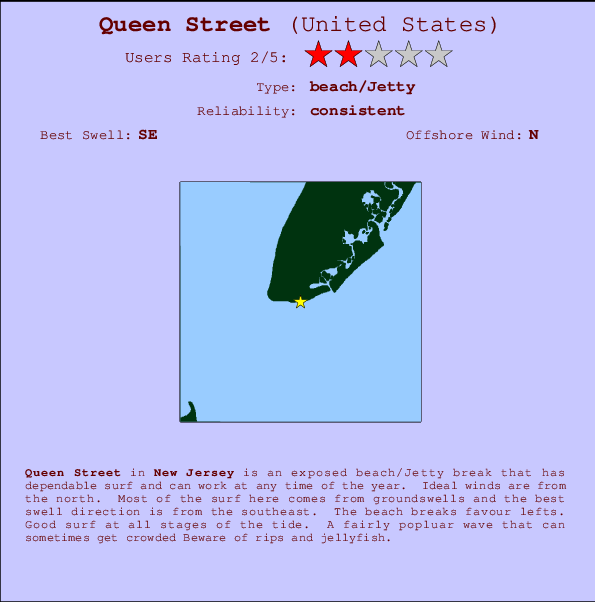 Queen Street Locatiekaart en surfstrandinformatie