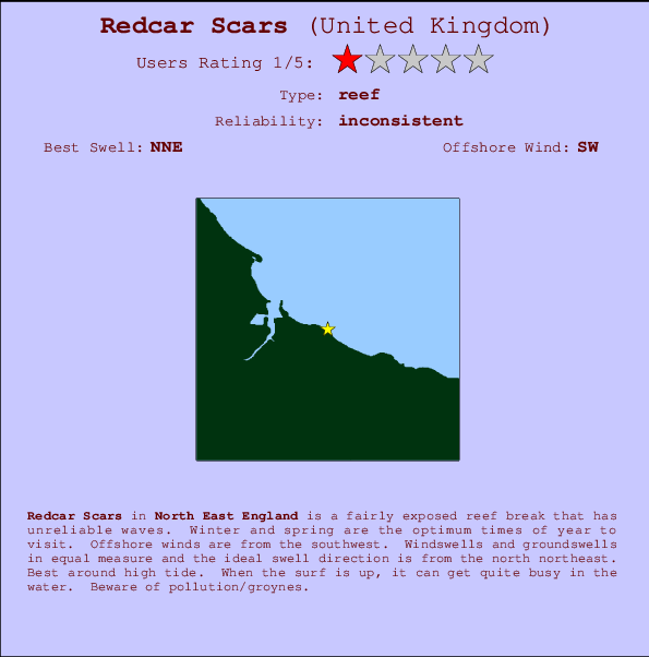 Redcar Scars Locatiekaart en surfstrandinformatie