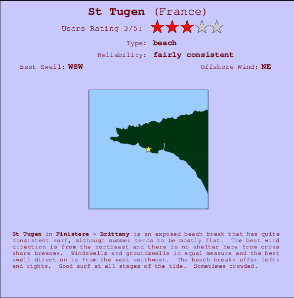 St Tugen Locatiekaart en surfstrandinformatie