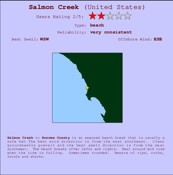 Salmon Creek Locatiekaart en surfstrandinformatie