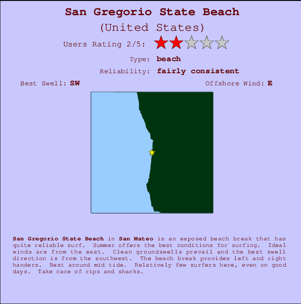 San Gregorio State Beach Locatiekaart en surfstrandinformatie