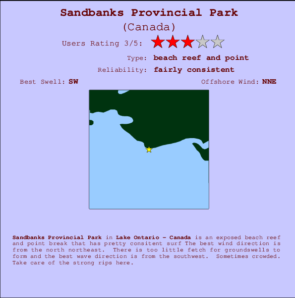 Sandbanks Provincial Park Locatiekaart en surfstrandinformatie