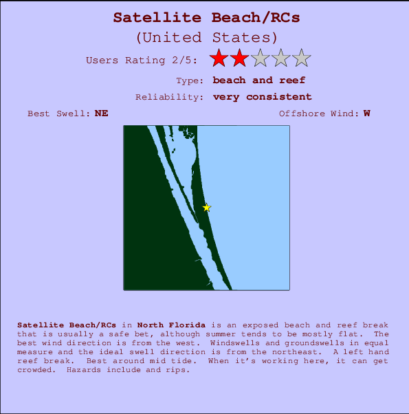 Satellite Beach/RCs Locatiekaart en surfstrandinformatie