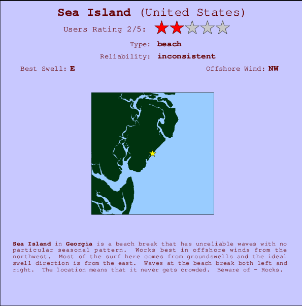 Sea Island Locatiekaart en surfstrandinformatie