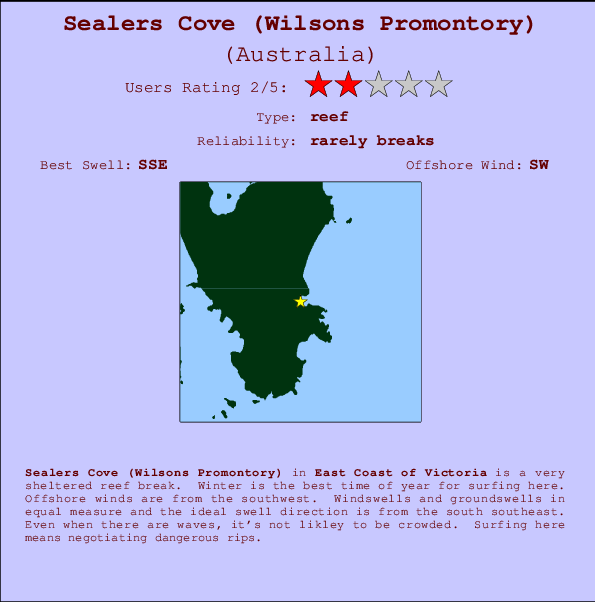Sealers Cove (Wilsons Promontory) Locatiekaart en surfstrandinformatie