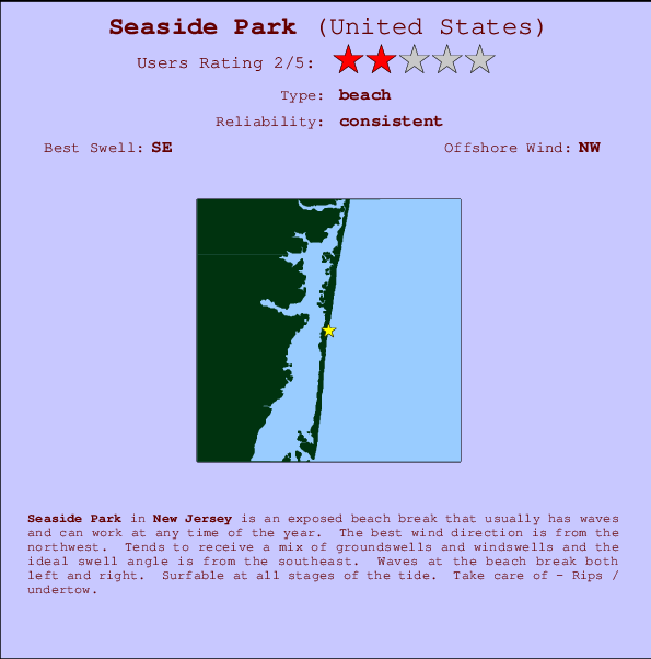 Seaside Park Locatiekaart en surfstrandinformatie