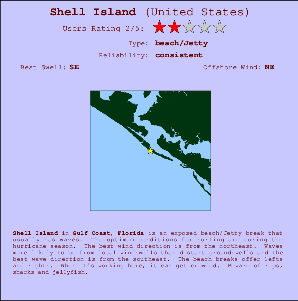 Shell Island Locatiekaart en surfstrandinformatie