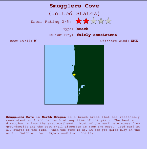 Smugglers Cove Locatiekaart en surfstrandinformatie