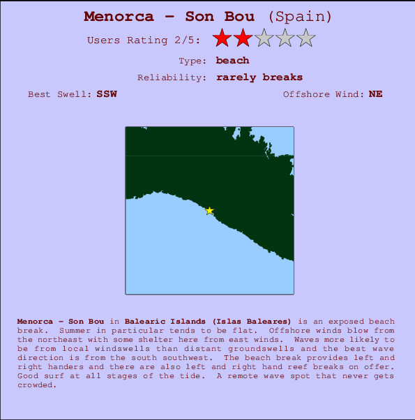 Menorca - Son Bou Locatiekaart en surfstrandinformatie