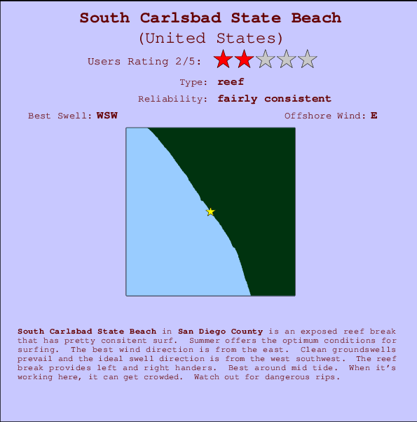 South Carlsbad State Beach Locatiekaart en surfstrandinformatie