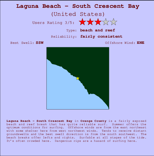 Laguna Beach - South Crescent Bay Locatiekaart en surfstrandinformatie