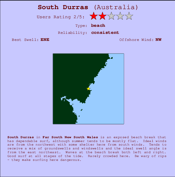 South Durras Locatiekaart en surfstrandinformatie