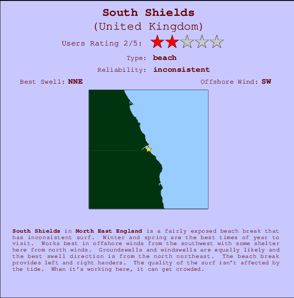 South Shields Locatiekaart en surfstrandinformatie