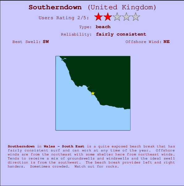 Southerndown Locatiekaart en surfstrandinformatie