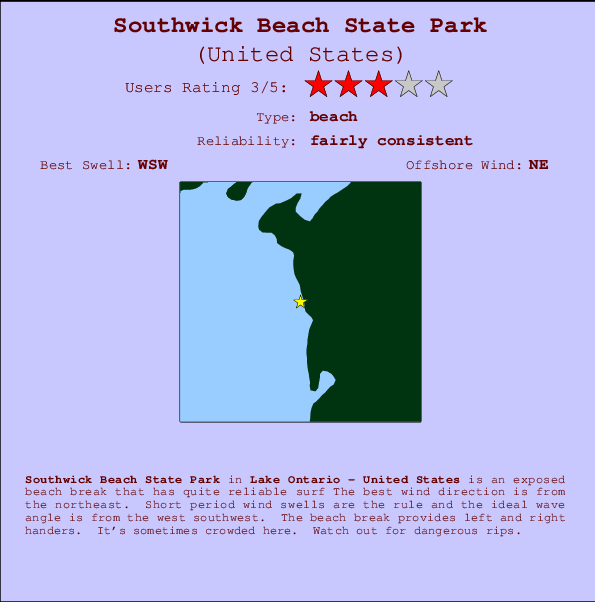 Southwick Beach State Park Locatiekaart en surfstrandinformatie
