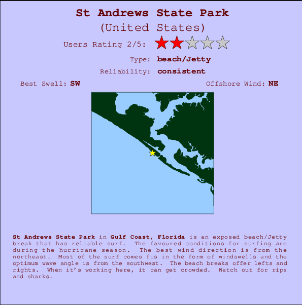 St Andrews State Park Locatiekaart en surfstrandinformatie