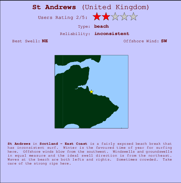 St Andrews Locatiekaart en surfstrandinformatie