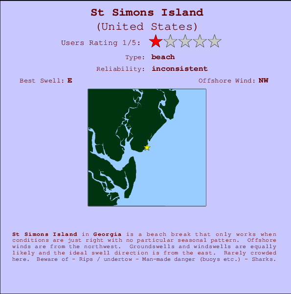 St Simons Island Locatiekaart en surfstrandinformatie