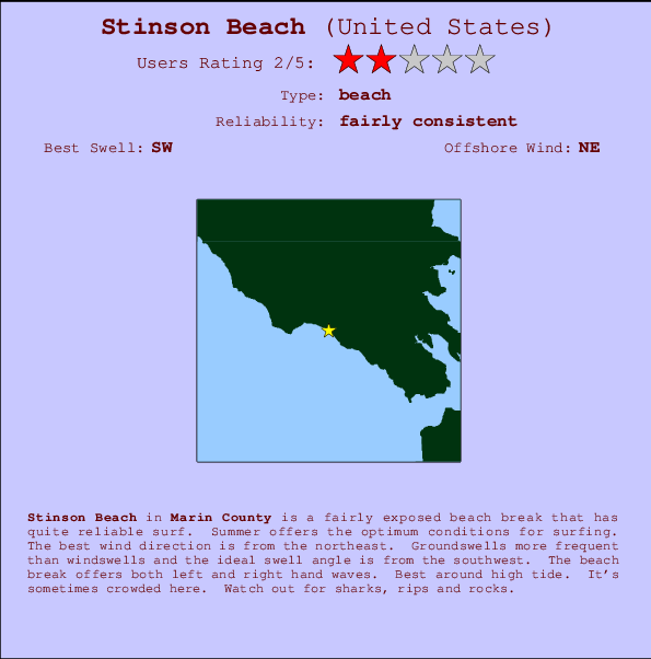 Stinson Beach Locatiekaart en surfstrandinformatie