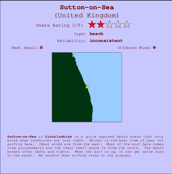 Sutton-on-Sea Locatiekaart en surfstrandinformatie
