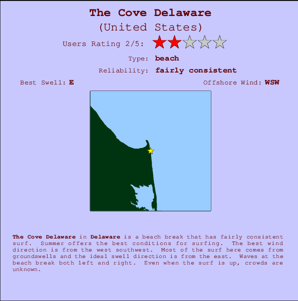 The Cove Delaware Locatiekaart en surfstrandinformatie