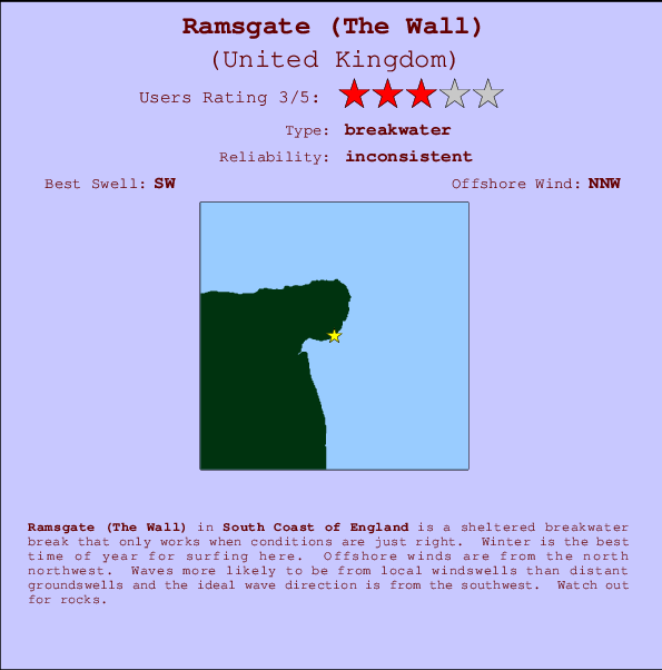 Ramsgate (The Wall) Locatiekaart en surfstrandinformatie