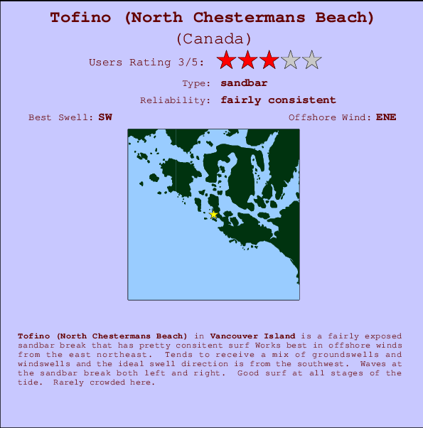 Tofino (North Chestermans Beach) Locatiekaart en surfstrandinformatie