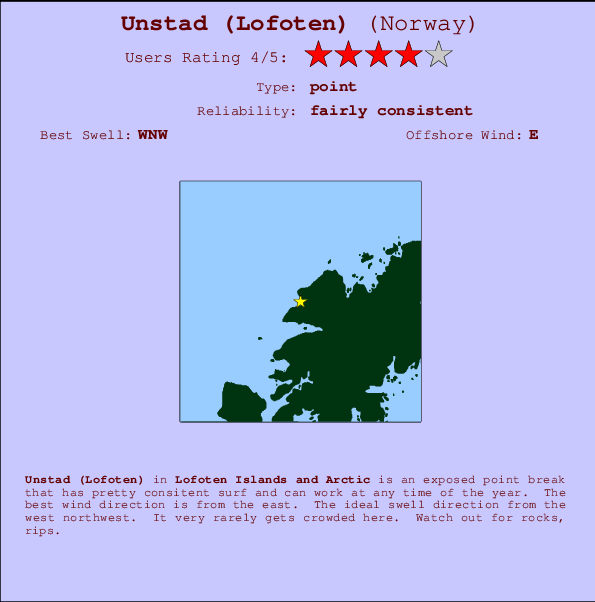 Unstad (Lofoten) Locatiekaart en surfstrandinformatie