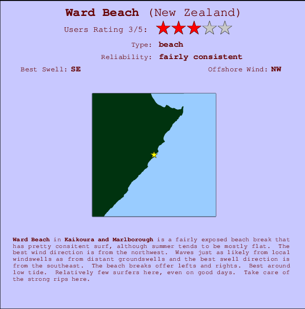 Ward Beach Locatiekaart en surfstrandinformatie