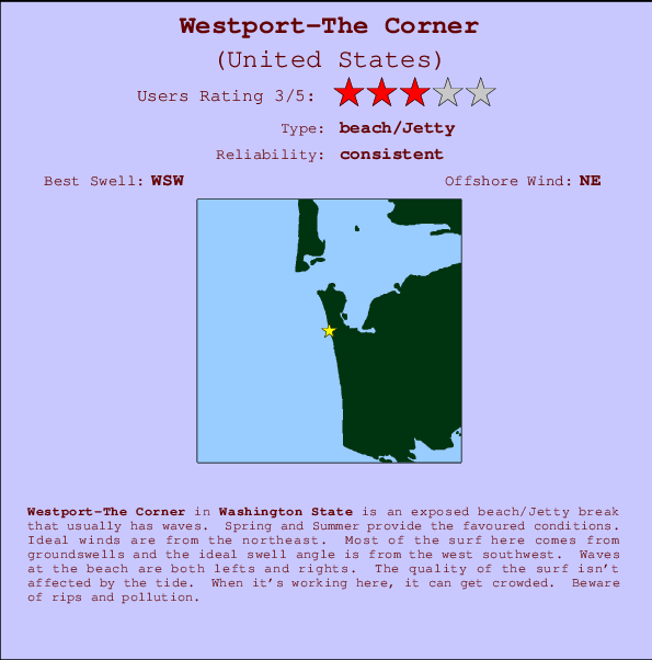 Westport-The Corner Locatiekaart en surfstrandinformatie