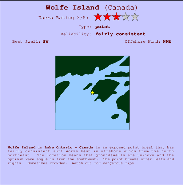 Wolfe Island Locatiekaart en surfstrandinformatie
