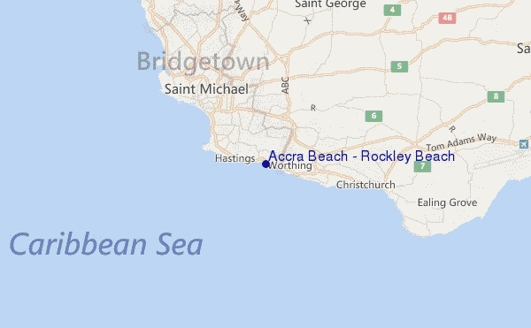locatiekaart van Accra Beach - Rockley Beach
