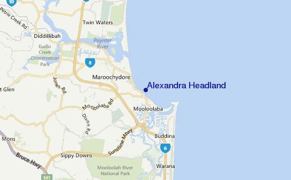 locatiekaart van Alexandra Headland