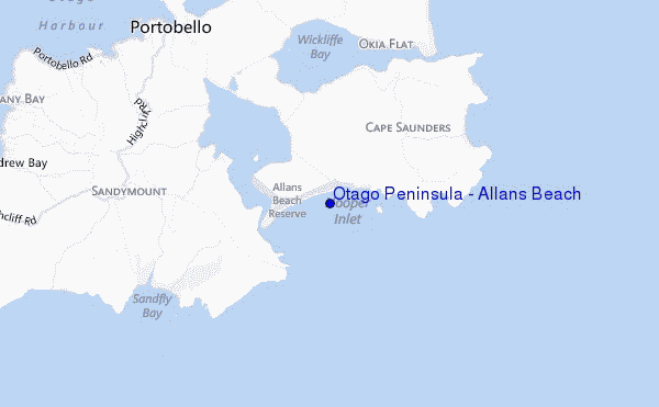 locatiekaart van Otago Peninsula - Allans Beach