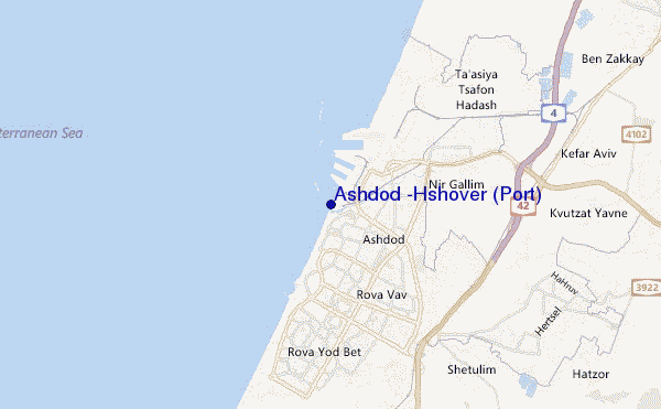locatiekaart van Ashdod -Hshover (Port)
