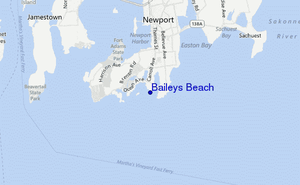 locatiekaart van Baileys Beach