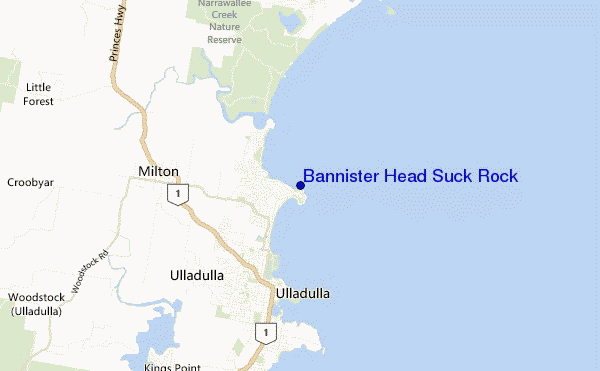locatiekaart van Bannister Head Suck Rock