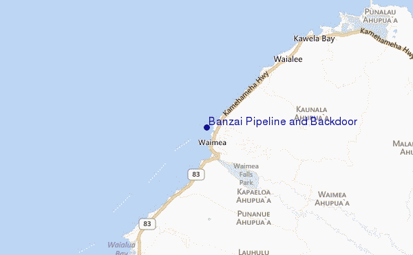locatiekaart van Banzai Pipeline and Backdoor