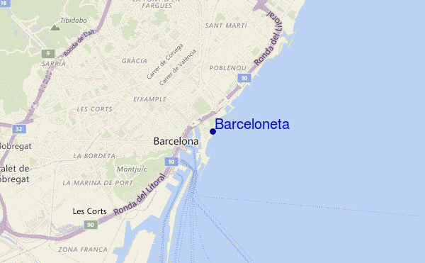 locatiekaart van Barceloneta