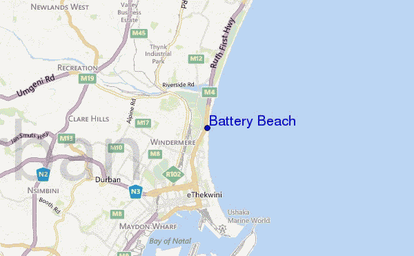 locatiekaart van Battery Beach