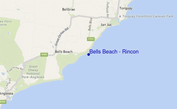 locatiekaart van Bells Beach - Rincon