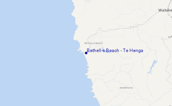 locatiekaart van Bethell's Beach / Te Henga