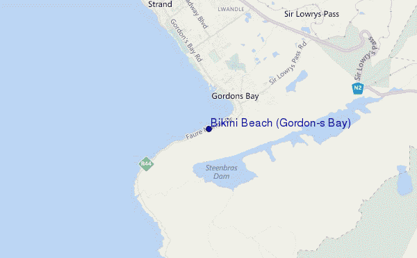 locatiekaart van Bikini Beach (Gordon's Bay)