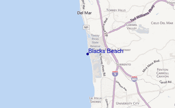 locatiekaart van Blacks Beach
