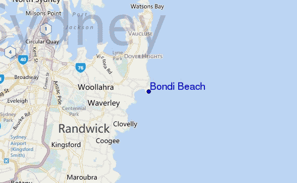 locatiekaart van Bondi Beach