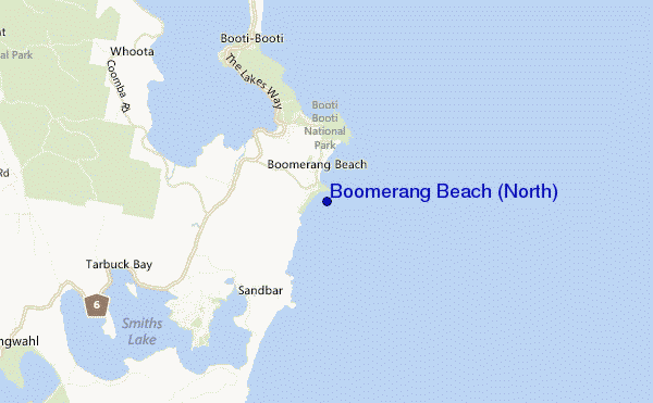 locatiekaart van Boomerang Beach (North)